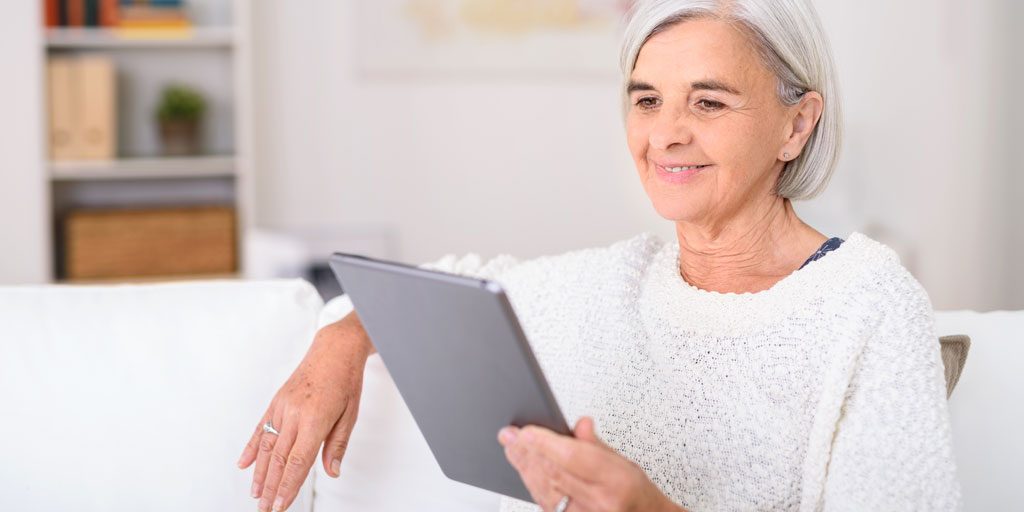 lady looking at tablet